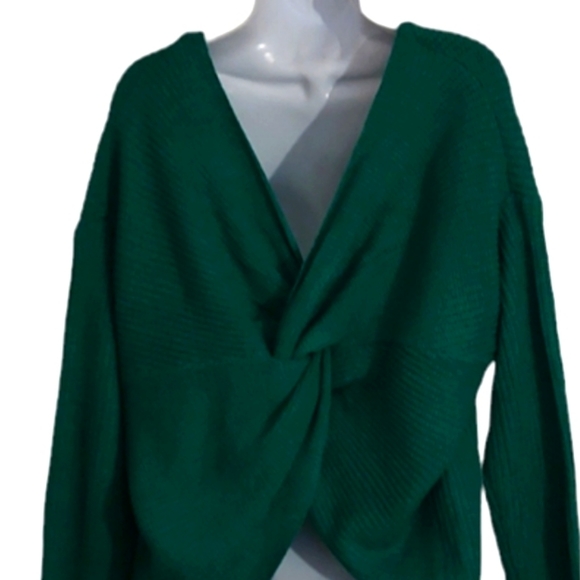 New Green V Neck Main Strip Knit Sweater w/ Knot in Back sz Large - Picture 4 of 6